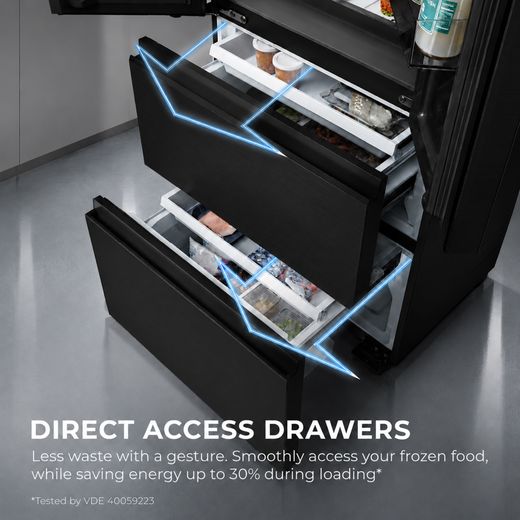 Haier Space Fit American Fridge Freezer - Obsidian Black - Annotation - Direct access drawers